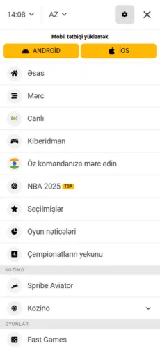 Menyu Melbet