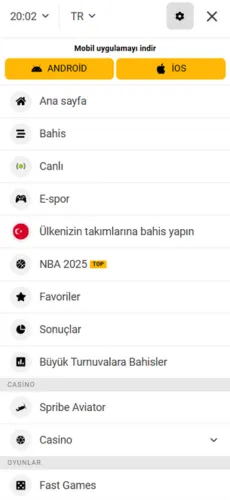 Melbet menu